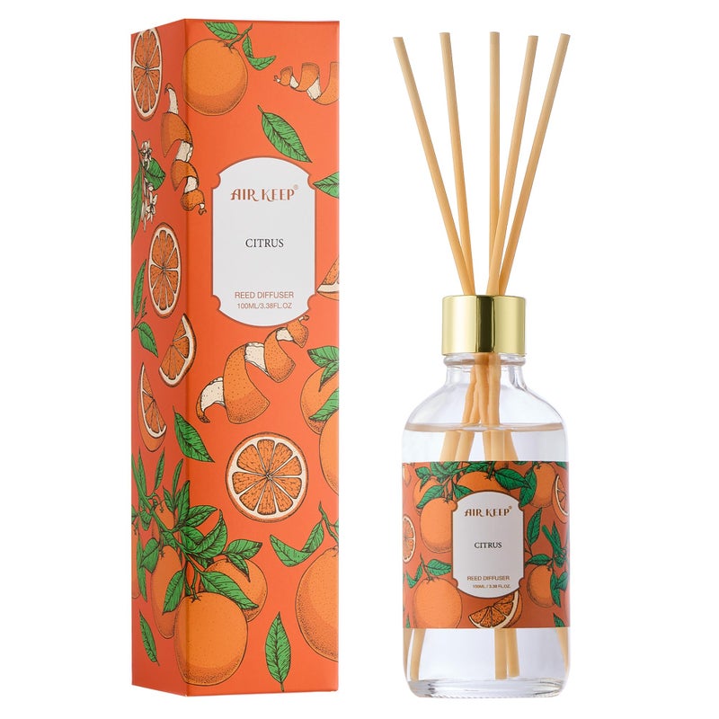 Airkeep Reed Diffuser Oil Set with Reed Sticks,Citrus Aromatherapy Oil Scent Diffuser for Home Office Bathroom Decoration Perfume and Gifts 3.38oz/100ml - Image 1
