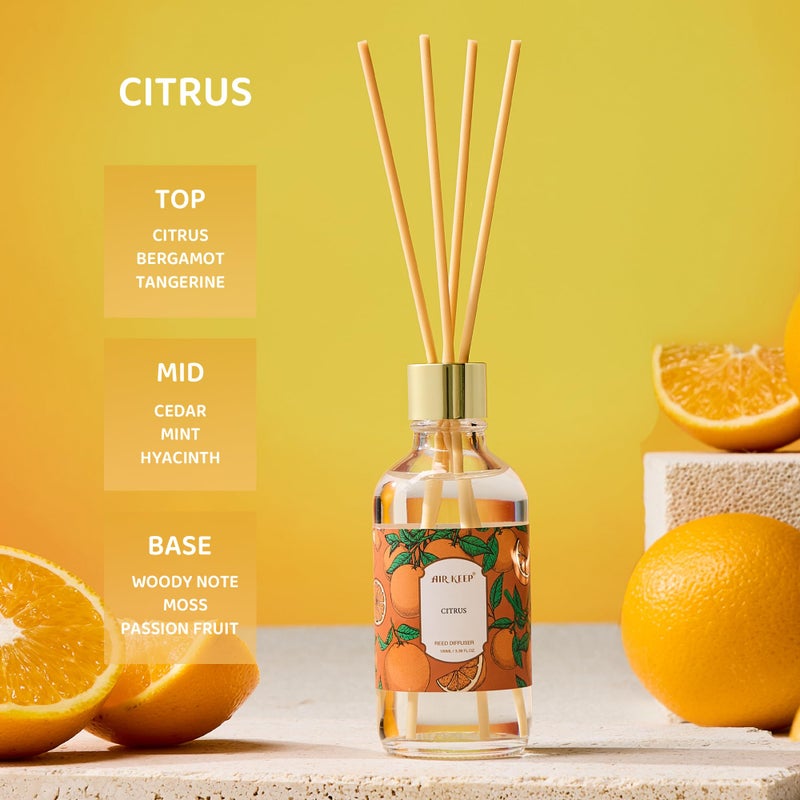 Airkeep Reed Diffuser Oil Set with Reed Sticks,Citrus Aromatherapy Oil Scent Diffuser for Home Office Bathroom Decoration Perfume and Gifts 3.38oz/100ml - Image 2