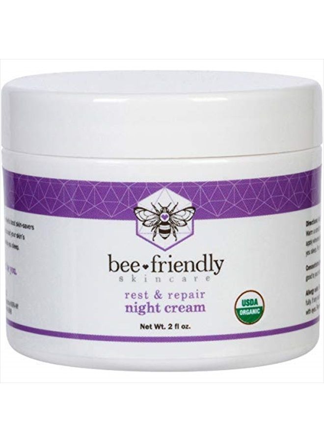 BeeFriendly Best Night Cream Natural USDA Certified Organic Night Cream, Anti Wrinkle, Anti Aging, Deep Hydrating & Moisturizing Night Time Eye, Face, Neck & Decollete Cream for Men and Women 2 oz - Image 1