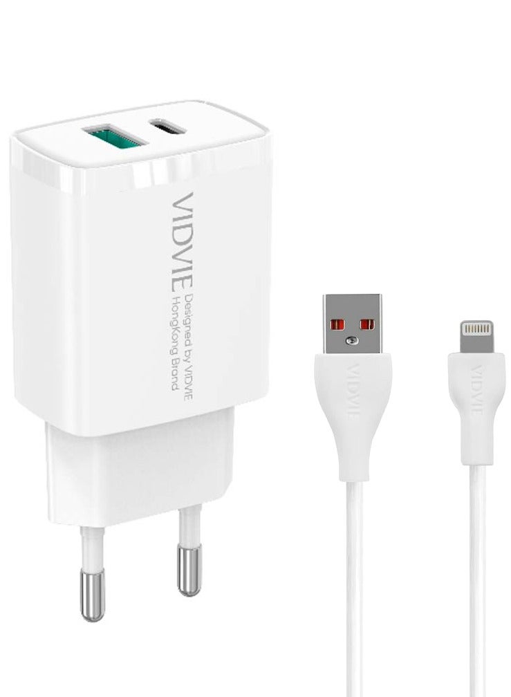 Vidvie VIDVIE Fast Wall Charger 20W, Dual USB and Type-C Ports, Lightning Cable Included, Suitable For iPhone 16/15/14/13/12 - Image 2