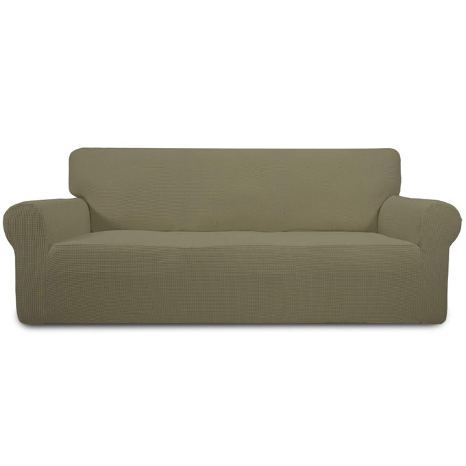 EASYGOING STRETCH SOFA SLIPCOVER 1PIECE SOFA COVER FURNITURE PROTECTOR COUCH SOFT WITH ELASTIC BOTTOM FOR KIDS POLYESTER SPANDEX JACQUARD FABRIC SMALL CHECKS SOFA KHAKI