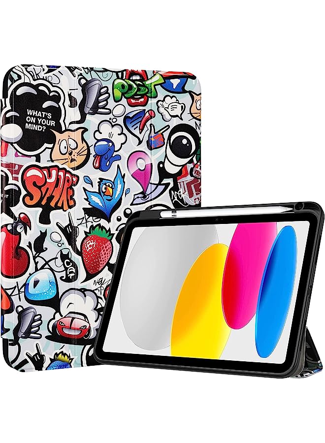 For Ipad 10Th Gen Case With Pencil Holder 2022 Ipad 10.9 Inch Case, Clear Transparent Back Shell Trifold Protective Cases Shockproof Cover For 2022 Ipad 10Th Gen A2696 A2757 A2777 -Comics