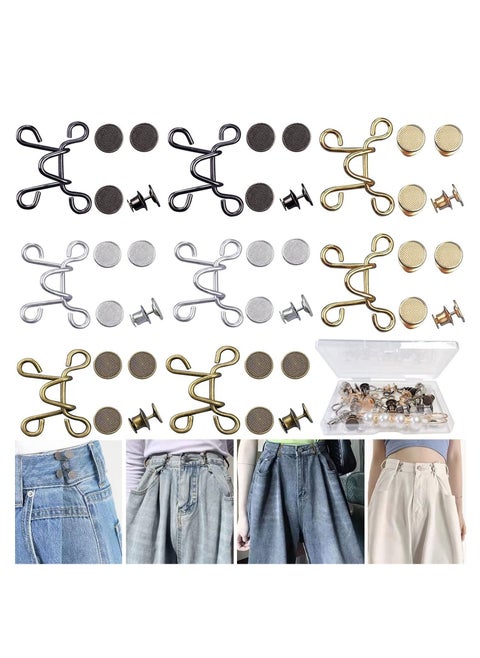 Adjustable Waist Buckle Extender Set, 8 Set 4 Style Jean Button Pins No Sewing Required Pants Clips for Waist, Pant Waist Tightener for Jeans Dress Perfect Fit Instant Button