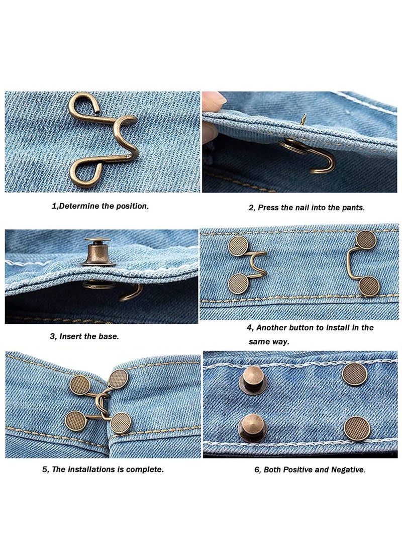 Excefore - Adjustable Waist Buckle Extender Set, 8 Set 4 Style Jean Button Pins No Sewing Required Pants Clips for Waist, Pant Waist Tightener for Jeans Dress Perfect Fit Instant Button - Image 1