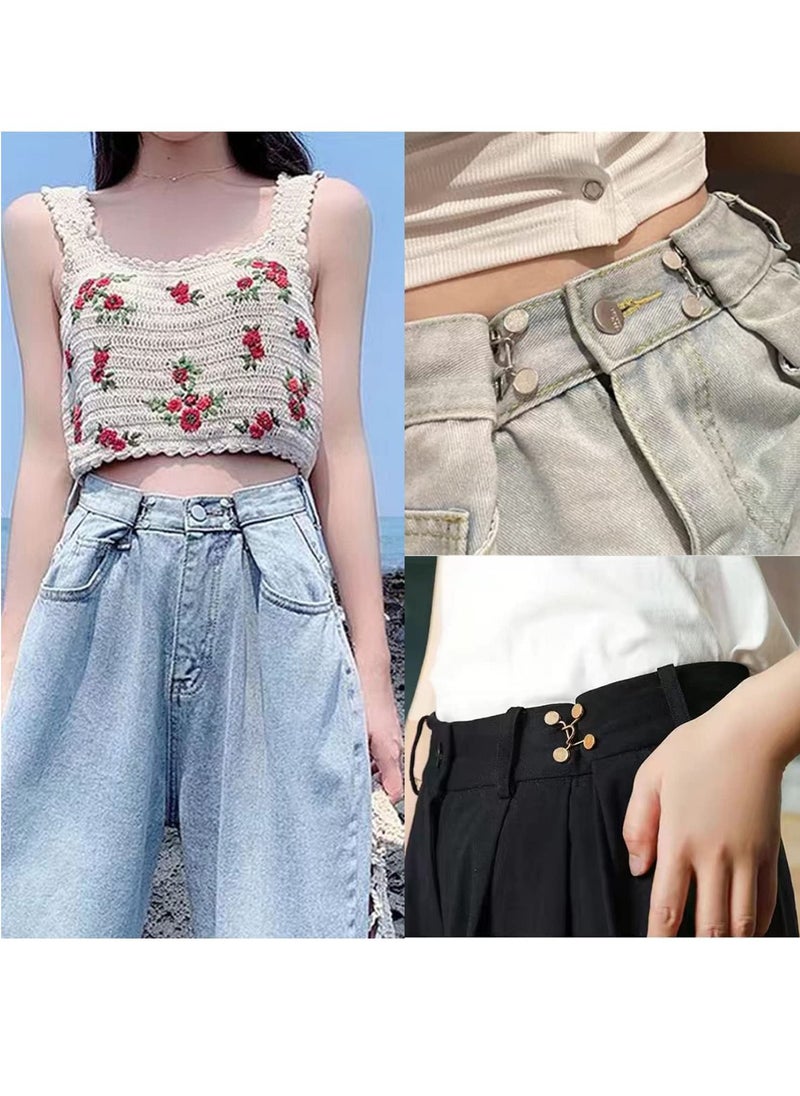 Excefore - Adjustable Waist Buckle Extender Set, 8 Set 4 Style Jean Button Pins No Sewing Required Pants Clips for Waist, Pant Waist Tightener for Jeans Dress Perfect Fit Instant Button - Image 1