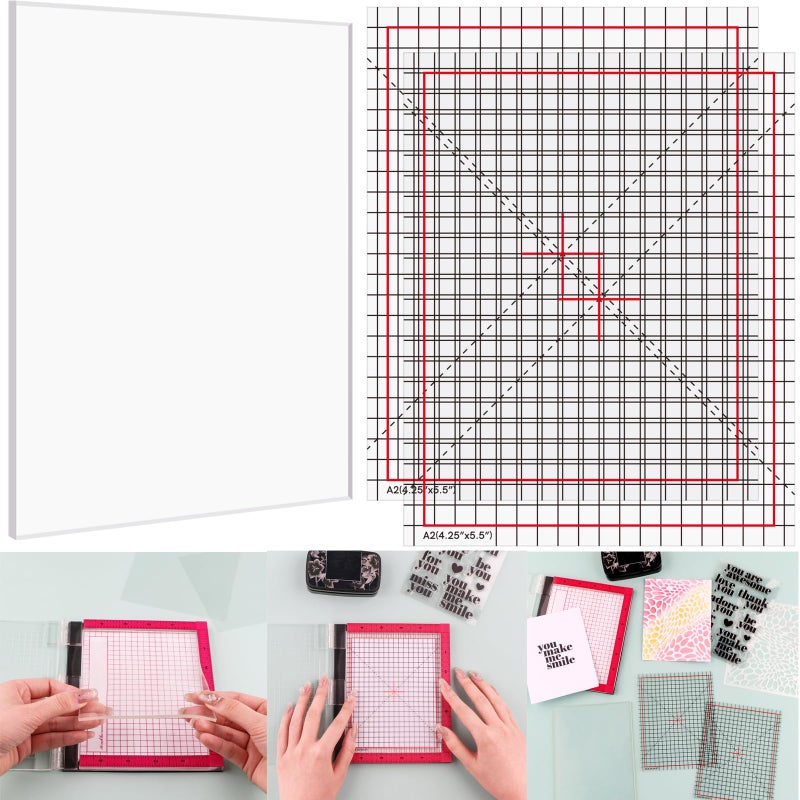 CYFUN DESIGN 475x6 Photopolymer Grip Mat with 2PCS Printed Guides for StampingMultiUse NonSlip Sticky Mats Fit In Stamp Positioning Tool for Card Making Hold Your Cardstock In Place When StampingStencil