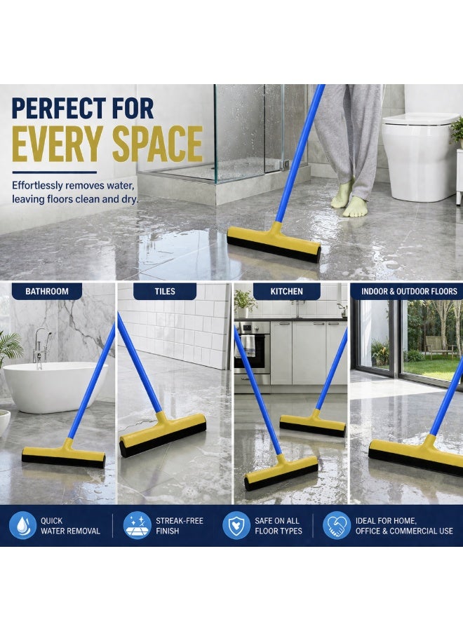 VELMORE Floor Wiper with Long Handle 130cm – Heavy Duty Water Squeegee with 44cm Foam Blade, Fast Drying, Streak-Free Cleaning for Tiles, Bathroom, Kitchen & Floor Surfaces - Yellow - Image 4