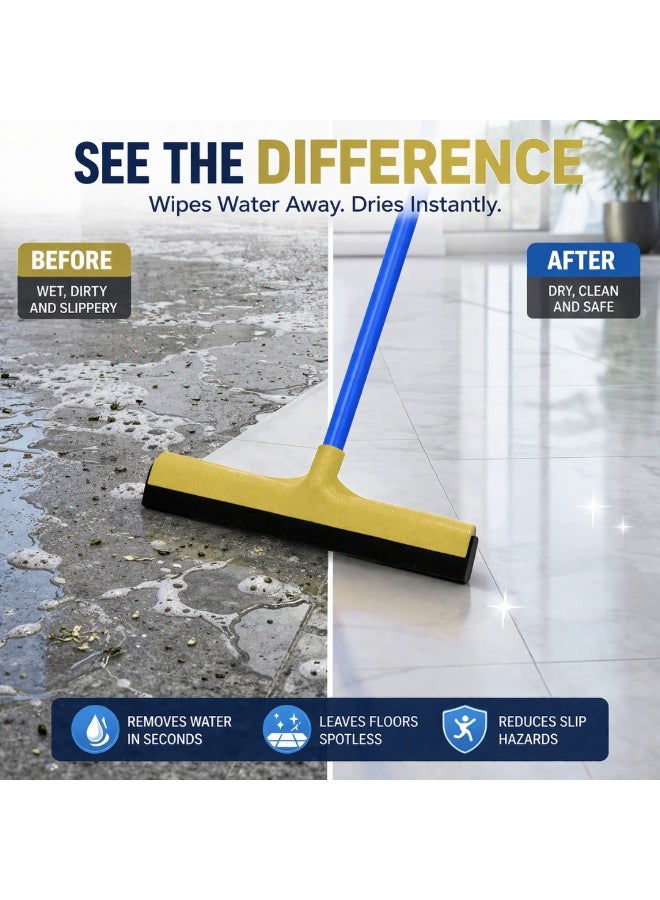 VELMORE Floor Wiper with Long Handle 130cm – Heavy Duty Water Squeegee with 44cm Foam Blade, Fast Drying, Streak-Free Cleaning for Tiles, Bathroom, Kitchen & Floor Surfaces - Yellow - Image 3