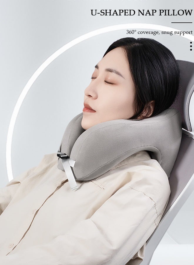 DUNISO 2-in-1 Travel Pillow U-Shape Neck & Head Memory Foam Support Pillow Napping Pillow Relax Arms Ergonomic Memory Foam Neck Pillow for Airplane, Car, Train, Bus and Home Use - Image 2