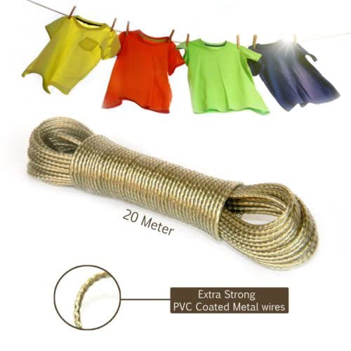 sakoraware 20 Meter Cloth Drying Ropes PVC Coated Steel AntiRust Wire for Dry Clothes Portable for Travel Heavy Duty Plastic Rope with 2 Hooks Clothesline Set of 2 Multicolor - Image 3