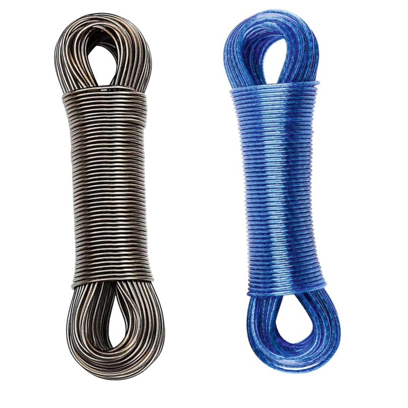 sakoraware 20 Meter Cloth Drying Ropes PVC Coated Steel AntiRust Wire for Dry Clothes Portable for Travel Heavy Duty Plastic Rope with 2 Hooks Clothesline Set of 2 Multicolor - Image 1