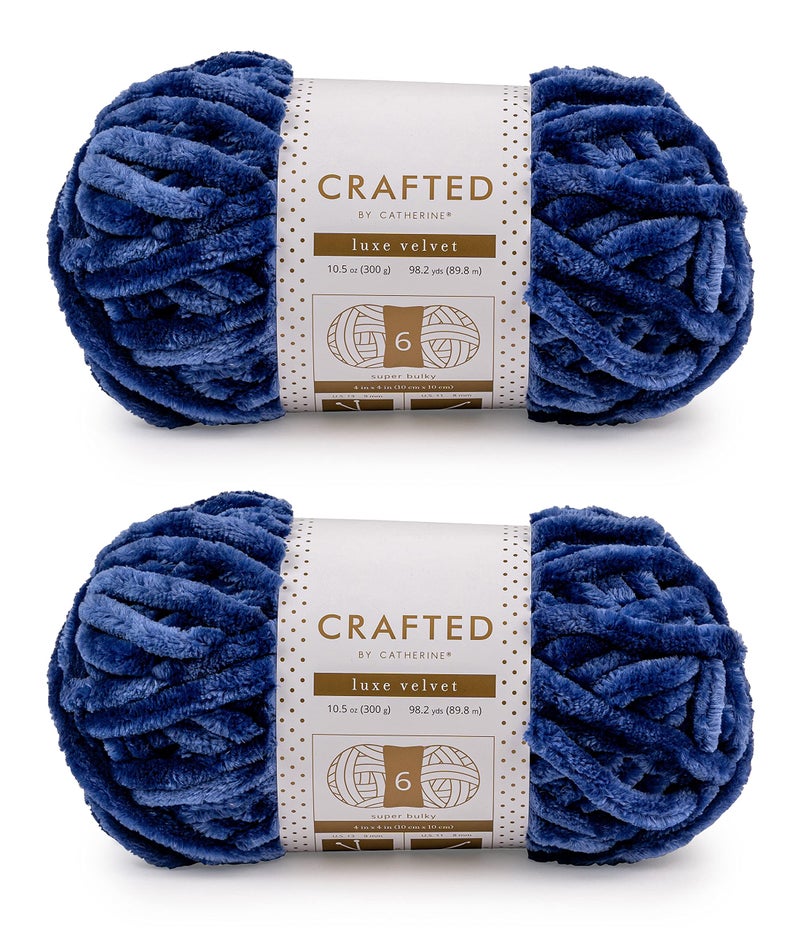 Crafted By Catherine Luxe Velvet Solid Yarn - 2 Pack (300 g / 10.5 oz, 98 Yards Each Skein), Royal Blue, Gauge 6 Super Bulky - Image 1