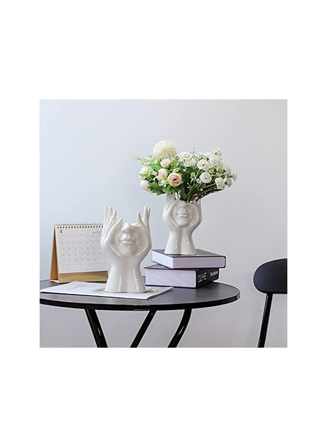 The Bros Human Face Art Ceramic Vase, Dry Flower Arrangement Vase for Decorative, Modern Sculpture White Planter Pot,Table Centerpieces Wedding Office Kitchen Home Decor - Image 4