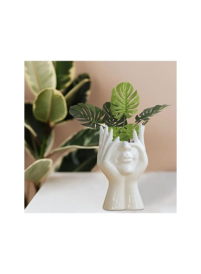 The Bros Human Face Art Ceramic Vase, Dry Flower Arrangement Vase for Decorative, Modern Sculpture White Planter Pot,Table Centerpieces Wedding Office Kitchen Home Decor - Image 3