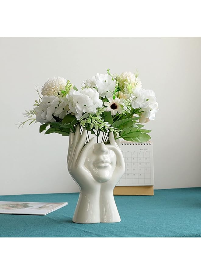 The Bros Human Face Art Ceramic Vase, Dry Flower Arrangement Vase for Decorative, Modern Sculpture White Planter Pot,Table Centerpieces Wedding Office Kitchen Home Decor - Image 1