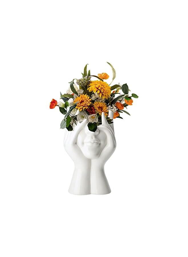 The Bros Human Face Art Ceramic Vase, Dry Flower Arrangement Vase for Decorative, Modern Sculpture White Planter Pot,Table Centerpieces Wedding Office Kitchen Home Decor - Image 2