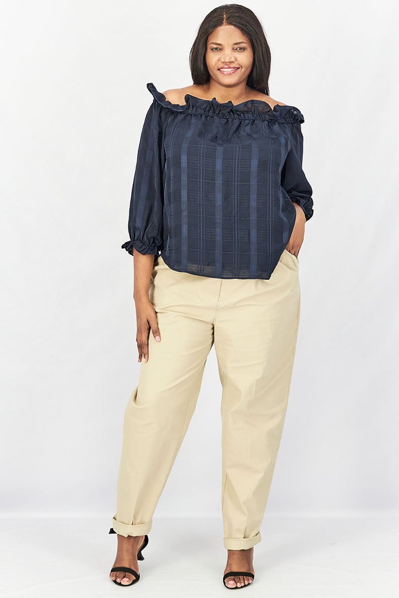 Rachel Roy Women Plus Size Off Shoulder Long Sleeves Textured Top, Navy - Image 3