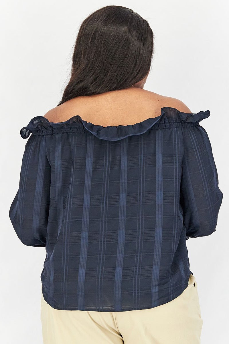 Rachel Roy Women Plus Size Off Shoulder Long Sleeves Textured Top, Navy - Image 2