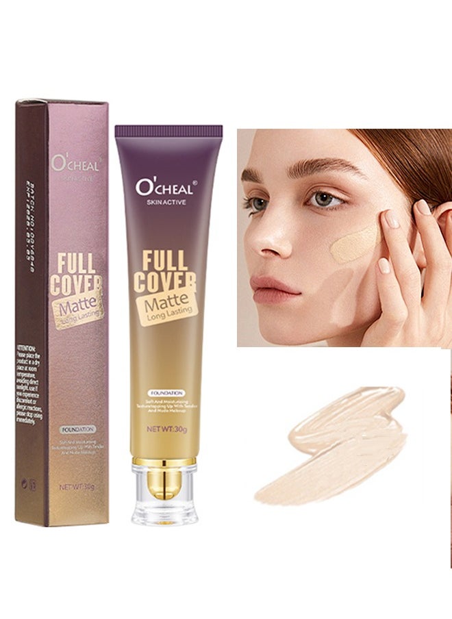 OCHEAL Skin Active Full Cover Matte Long Lasting Foundation ,Instant Anti-Aging Liquid Foundation For Perfect Long Lasting Performance BB Cream Scrub Makeup 30g(Ivory)  - Image 1