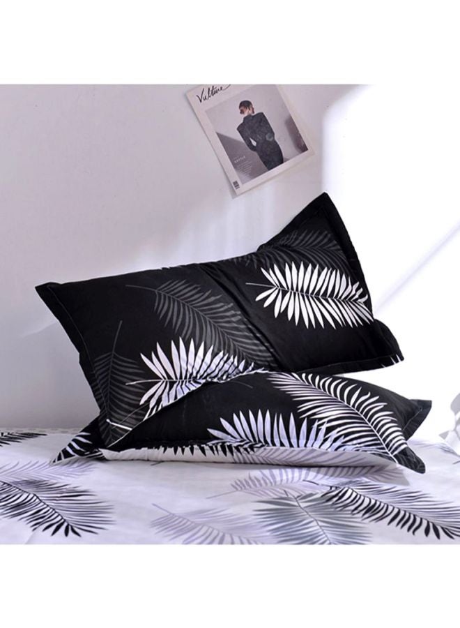طقم أغطية سرير بطبعة ورقة شجر مكون من 4- قطع مختلط أسود/ أبيض Quilt Cover 150x200 cm, Pillow Cover 48x74 cm, Fitted Sheet 180x220سم - Image 2