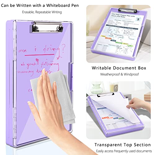 SFLHHDM Clipboard with Storage,Heavy Duty Clip Boards 8.5x11 with 2 Storage Case,Clear Visible Top Panel Storage Clipboards,Side Opening Clip Boards,Nursing Clipboard Folder Case for Office Supplies-Purple - Image 3