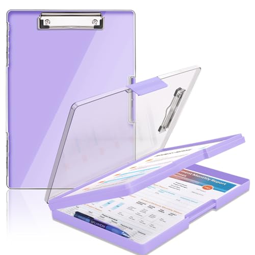 SFLHHDM Clipboard with Storage,Heavy Duty Clip Boards 8.5x11 with 2 Storage Case,Clear Visible Top Panel Storage Clipboards,Side Opening Clip Boards,Nursing Clipboard Folder Case for Office Supplies-Purple - Image 1