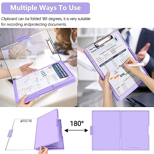 SFLHHDM Clipboard with Storage,Heavy Duty Clip Boards 8.5x11 with 2 Storage Case,Clear Visible Top Panel Storage Clipboards,Side Opening Clip Boards,Nursing Clipboard Folder Case for Office Supplies-Purple - Image 5