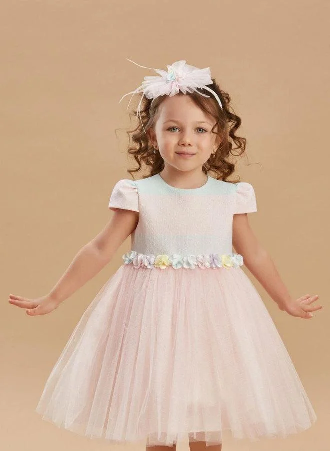 فيا بامبينو Blush Pastel Floral-Belt Tulle Dress 2922