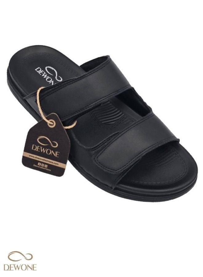 Dewone Men’s Casual Fashion Slippers | Comfortline Arabic Sandals for Men | Non-Slip Outdoor & Indoor Flat Shoes | Open Toe Adjustable Mens Arabic Sandals for Daily Wear, Beach & Travel | Lightweight Casual Footwear- Black - Image 5