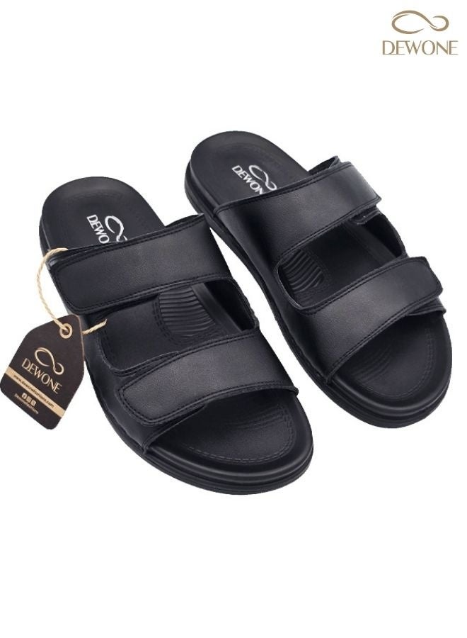 Dewone Men’s Casual Fashion Slippers | Comfortline Arabic Sandals for Men | Non-Slip Outdoor & Indoor Flat Shoes | Open Toe Adjustable Mens Arabic Sandals for Daily Wear, Beach & Travel | Lightweight Casual Footwear- Black - Image 1