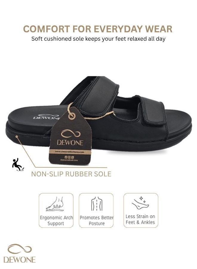 Dewone Men’s Casual Fashion Slippers | Comfortline Arabic Sandals for Men | Non-Slip Outdoor & Indoor Flat Shoes | Open Toe Adjustable Mens Arabic Sandals for Daily Wear, Beach & Travel | Lightweight Casual Footwear- Black - Image 2