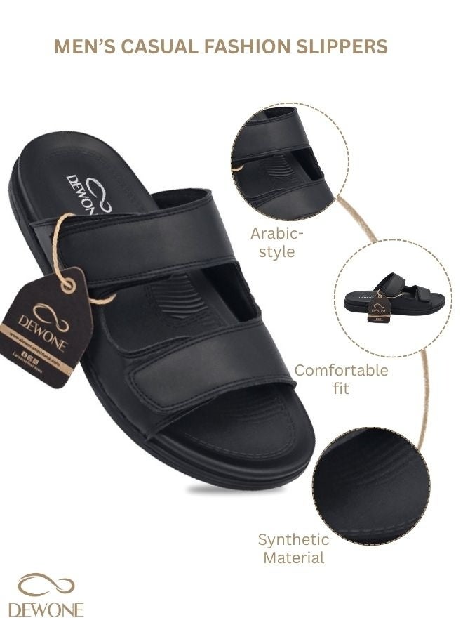 Dewone Men’s Casual Fashion Slippers | Comfortline Arabic Sandals for Men | Non-Slip Outdoor & Indoor Flat Shoes | Open Toe Adjustable Mens Arabic Sandals for Daily Wear, Beach & Travel | Lightweight Casual Footwear- Black - Image 3