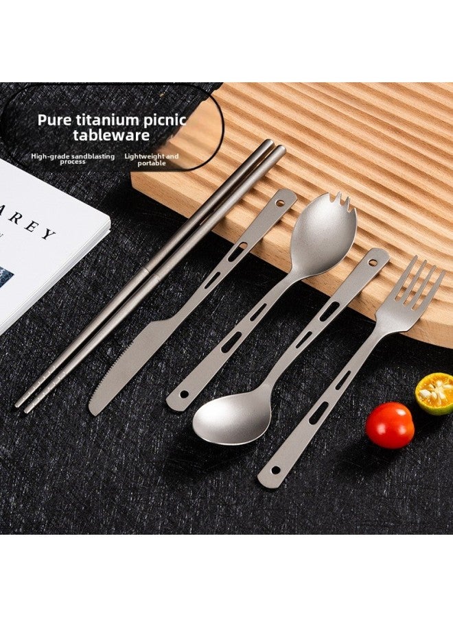 Pure Titanium Outdoor Portable Multifunctional Fork Spoon Folding Chopsticks Camping Picnic Tableware Camping Ultra Light Titanium Spoon Fork-Specifications:Pure Titanium Six-ring Screw Chopsticks 23cm - Image 2
