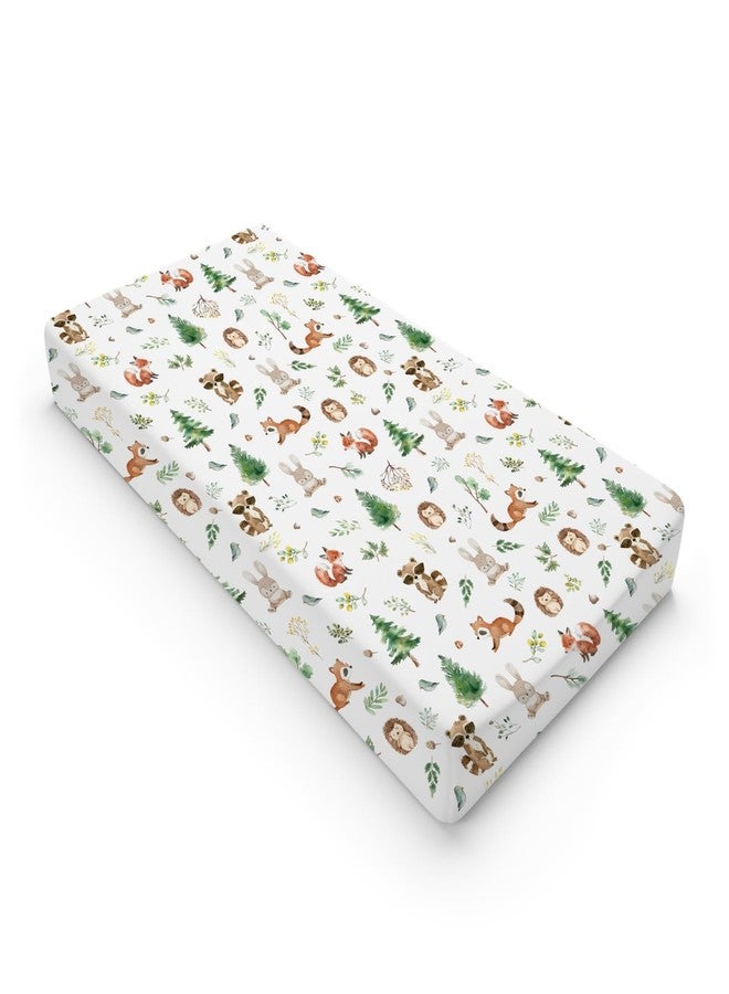 KASTLEE Watercolor Animals Baby Changing Pad Covers for Boy Girl 32''x16'' Raccoon Hedgehog Squirrel Fox Bunny Bird Forest Fitted Diaper Change Table Sheets Soft Breathable Baby Changing Table Mat - Image 1