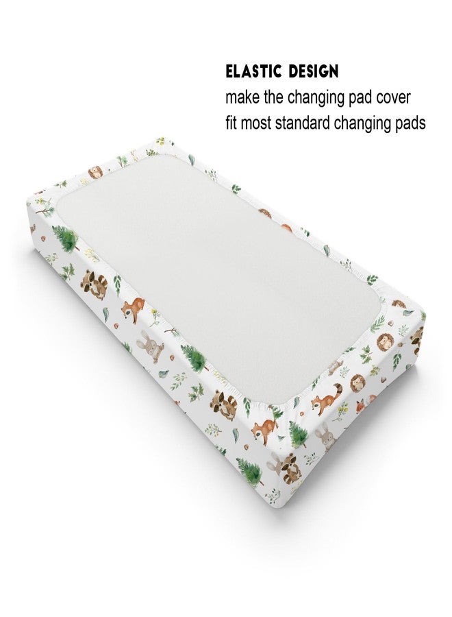 KASTLEE Watercolor Animals Baby Changing Pad Covers for Boy Girl 32''x16'' Raccoon Hedgehog Squirrel Fox Bunny Bird Forest Fitted Diaper Change Table Sheets Soft Breathable Baby Changing Table Mat - Image 3
