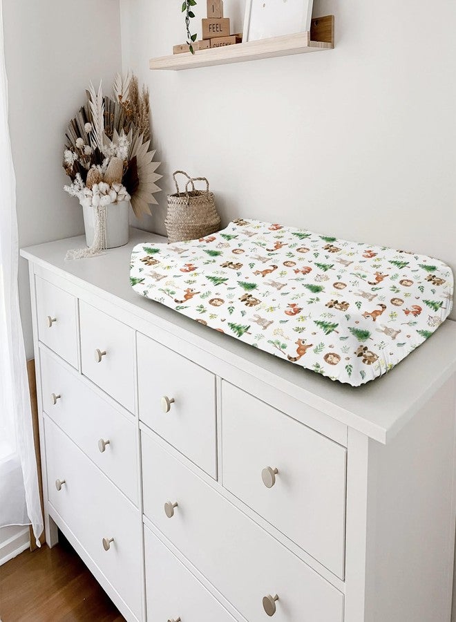 KASTLEE Watercolor Animals Baby Changing Pad Covers for Boy Girl 32''x16'' Raccoon Hedgehog Squirrel Fox Bunny Bird Forest Fitted Diaper Change Table Sheets Soft Breathable Baby Changing Table Mat - Image 5