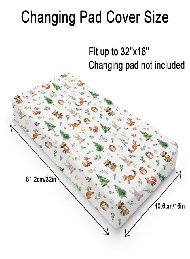 KASTLEE Watercolor Animals Baby Changing Pad Covers for Boy Girl 32''x16'' Raccoon Hedgehog Squirrel Fox Bunny Bird Forest Fitted Diaper Change Table Sheets Soft Breathable Baby Changing Table Mat - Image 2