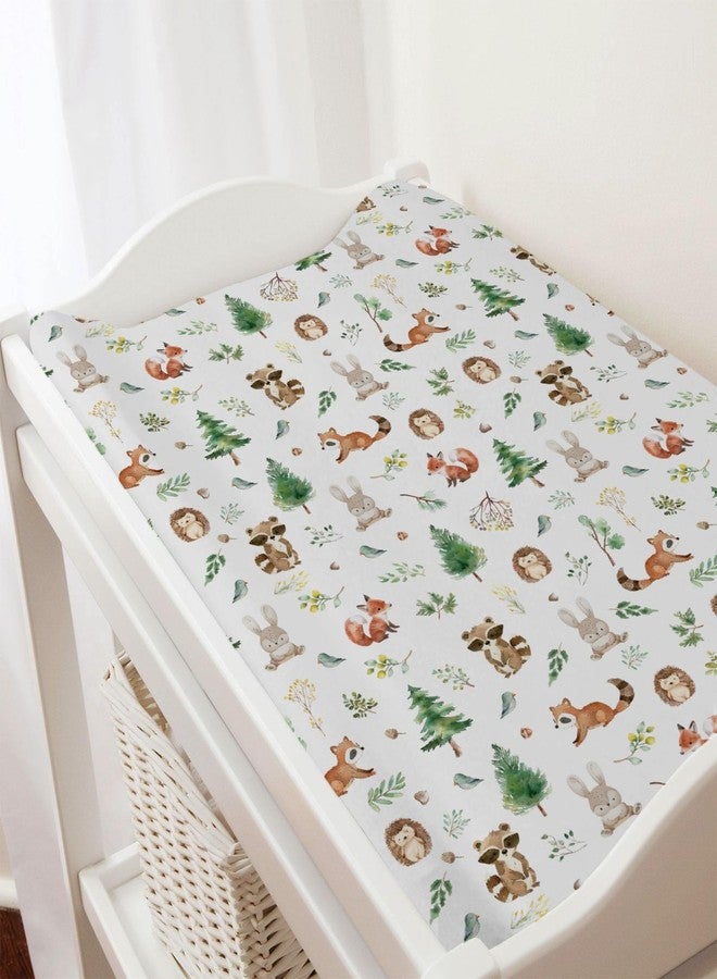 KASTLEE Watercolor Animals Baby Changing Pad Covers for Boy Girl 32''x16'' Raccoon Hedgehog Squirrel Fox Bunny Bird Forest Fitted Diaper Change Table Sheets Soft Breathable Baby Changing Table Mat - Image 4