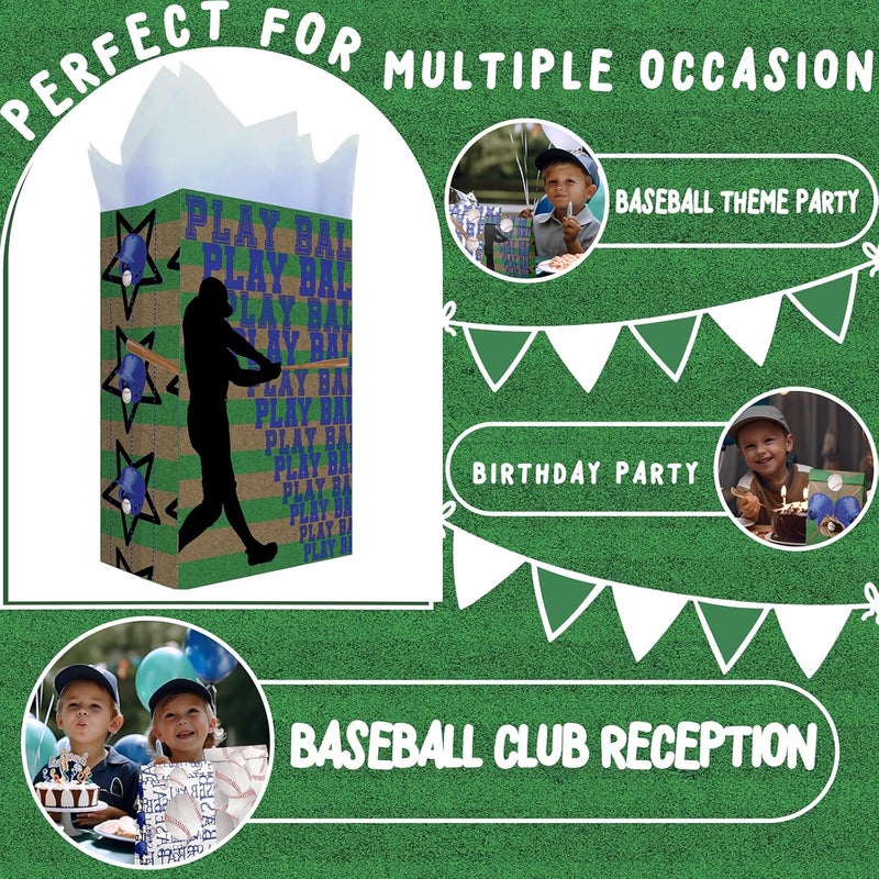 Outego Baseball Party Favor Bags for Kids – 24 Pcs Baseball Gift Bags with 6 Designs, Paper Treat Bags for Boys Sports Theme Birthday Party Decorations Supplies - Image 5