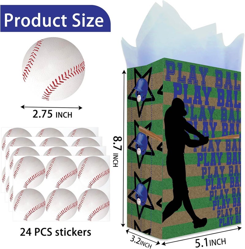 Outego Baseball Party Favor Bags for Kids – 24 Pcs Baseball Gift Bags with 6 Designs, Paper Treat Bags for Boys Sports Theme Birthday Party Decorations Supplies - Image 3