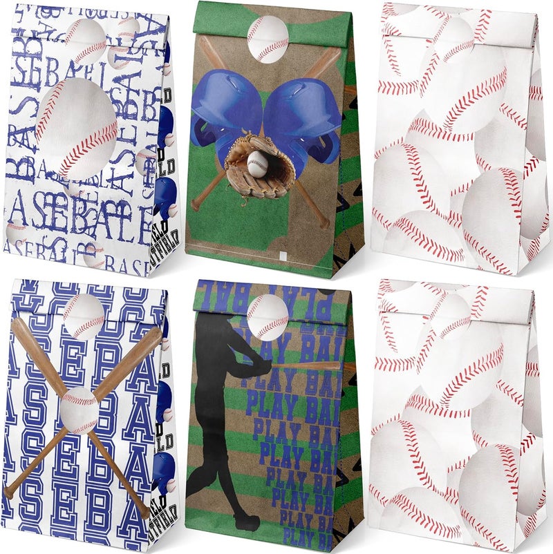 Outego Baseball Party Favor Bags for Kids – 24 Pcs Baseball Gift Bags with 6 Designs, Paper Treat Bags for Boys Sports Theme Birthday Party Decorations Supplies - Image 1