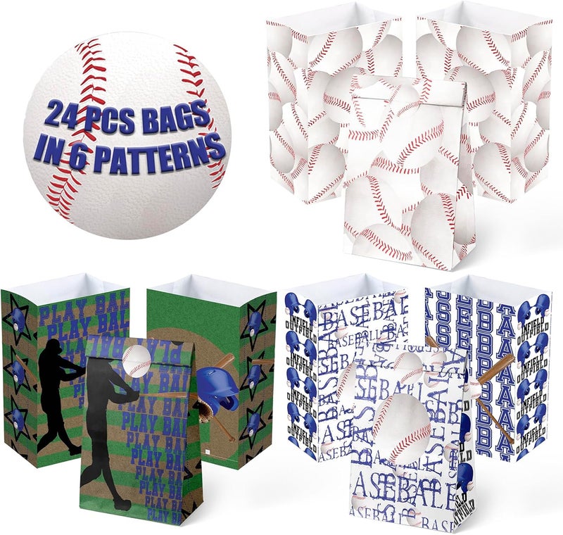 Outego Baseball Party Favor Bags for Kids – 24 Pcs Baseball Gift Bags with 6 Designs, Paper Treat Bags for Boys Sports Theme Birthday Party Decorations Supplies - Image 4
