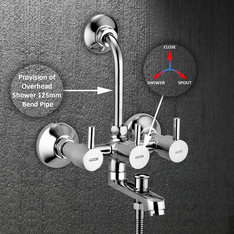 ALTON GRCL3915 Brass 3IN1 Wall Mixer With Provision For Over Head Shower and Hand Shower with190mm Long Bend Pipe Chrome - Image 4