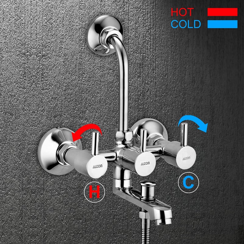 ALTON GRCL3915 Brass 3IN1 Wall Mixer With Provision For Over Head Shower and Hand Shower with190mm Long Bend Pipe Chrome - Image 3