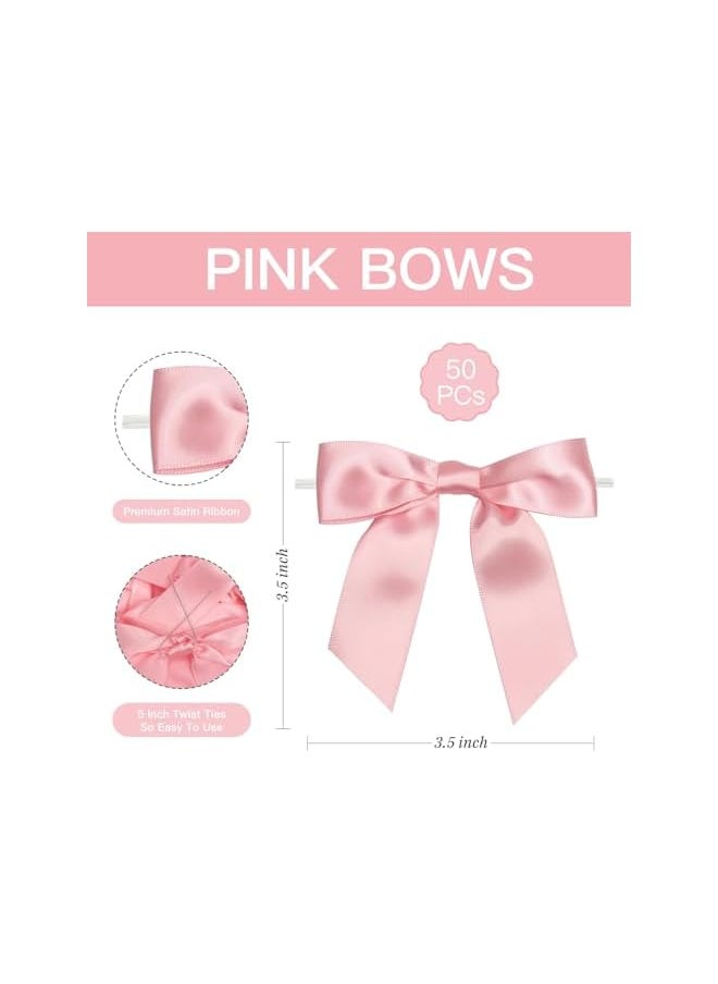 The Bros 50-PackPre-Tied Pink Satin Ribbon Bow, Twist Tie Bows for Gift Wrapping, Party Favors, Wedding & Baby Shower Decoration  - Image 2
