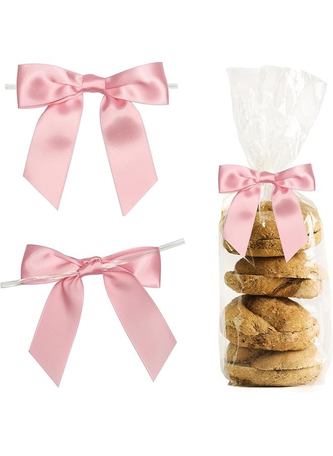 The Bros 50-PackPre-Tied Pink Satin Ribbon Bow, Twist Tie Bows for Gift Wrapping, Party Favors, Wedding & Baby Shower Decoration  - Image 1