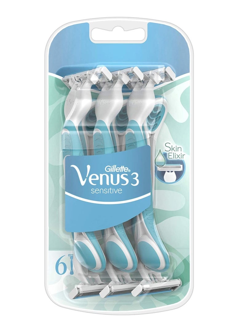 Venus 3 Sensitive Women's Disposable Razors, 6 Count - Image 1