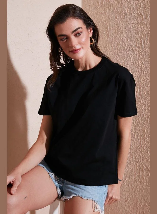 Lela Lela Cotton Oversize Fit Crew Neck T Shirt Women's T SHIRT 5866097