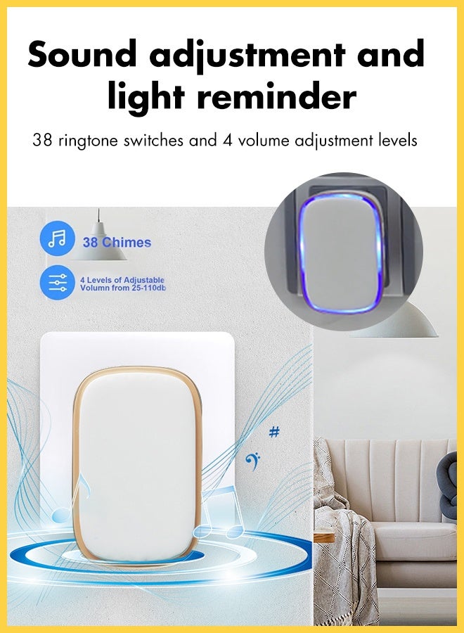 CHOWROAD New golden edge Waterproof Wireless Doorbell with UK Plug, LED Flash,  1000 Feet Range,  2 Receivers and 1 Transmitter Cordless Doorbell for Home, Office, Apartment, Hotel, Warehouse and Anti-Theft - Image 5