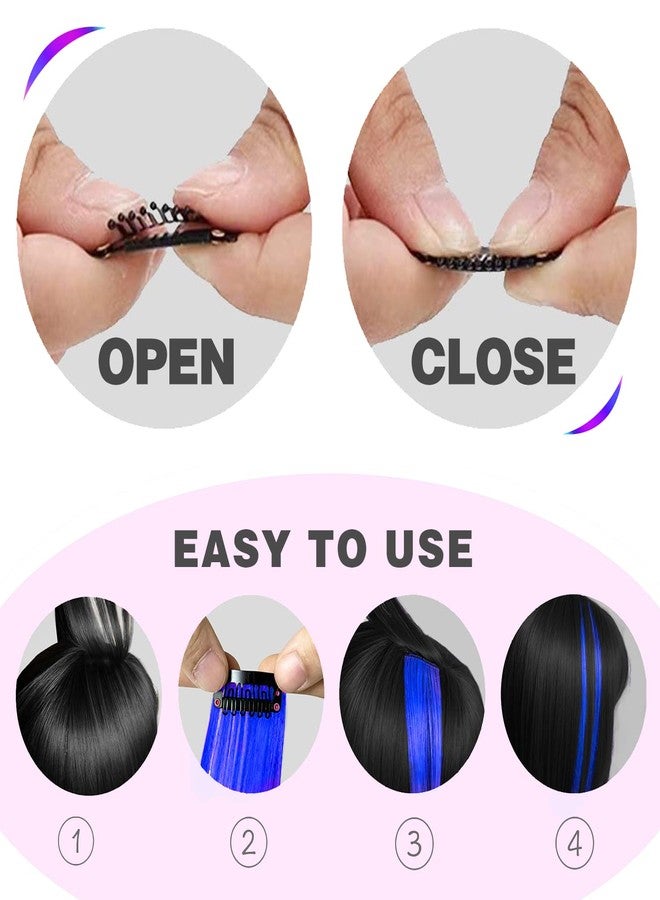 GPOVVIMX 12 PCS Blue Hair Extensions Clip in, Colored Party Highlights Extension for Kids Girls Synthetic Hairpiece Straight 22 inch - Image 3